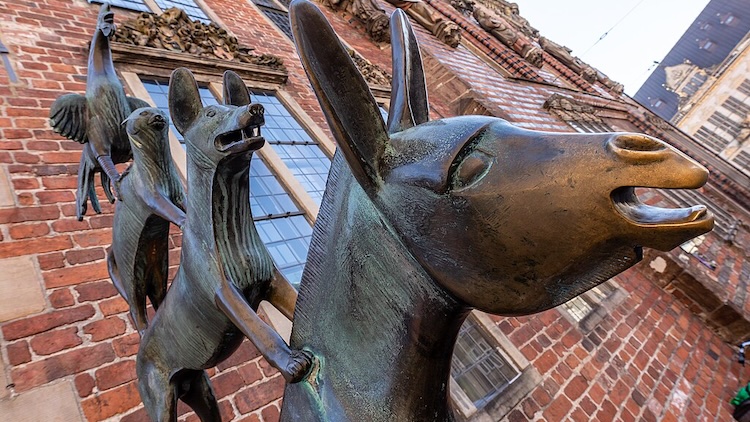 Foto van standbeeld Bremer Stadtmusikanten